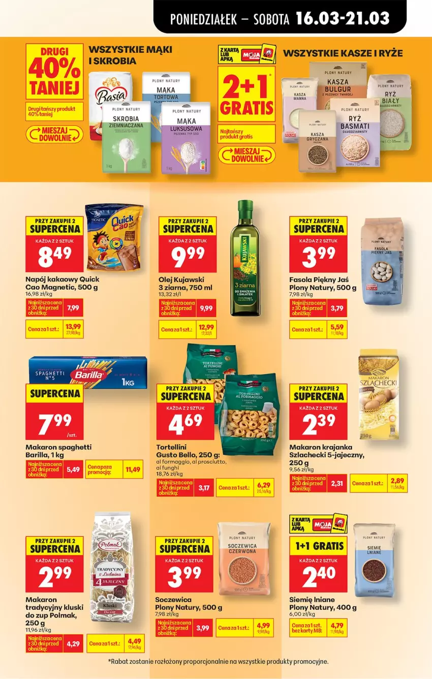 Gazetka promocyjna Biedronka - Od Poniedziałku - ważna 16.03 do 21.03.2026 - strona 49 - produkty: Barilla, Bell, Bulgur, Fa, Fasola, Gra, Gry, Kakao, Kasza, Kujawski, LG, Maggi, Mąka, Makaron, Napój, Olej, Olma, Por, Prosciutto, Ryż, Siemię Iniane, Spaghetti