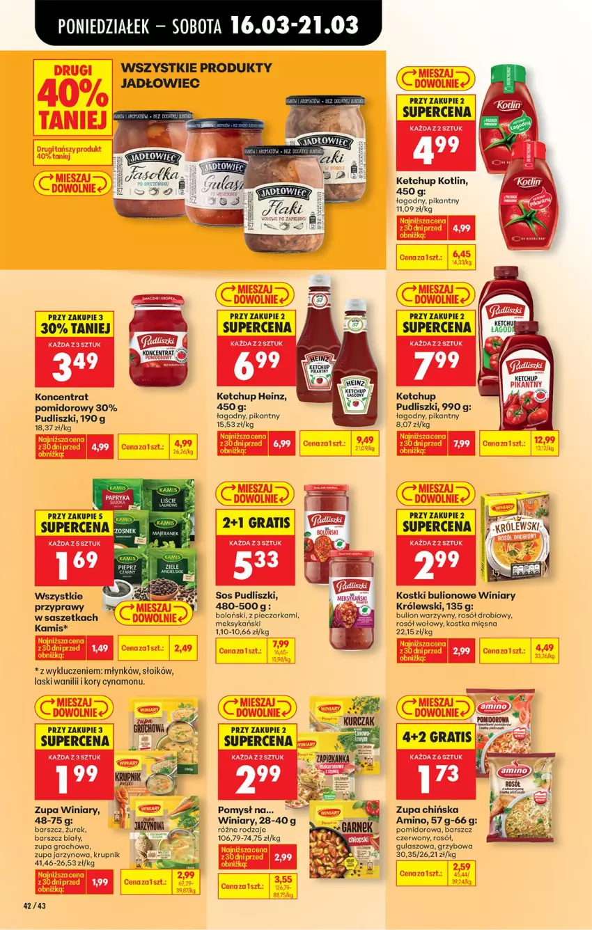 Gazetka promocyjna Biedronka - Od Poniedziałku - ważna 16.03 do 21.03.2026 - strona 50 - produkty: Bulion, Gra, Groch, Heinz, Kamis, Ketchup, Koncentrat pomidorowy, Kotlin, Królewski, Krupnik, Lion, Piec, Pieczarka, Przyprawy, Pudliszki, Rosół, Rosół drobiowy, Rosół wołowy, Sos, Winiary, Zupa