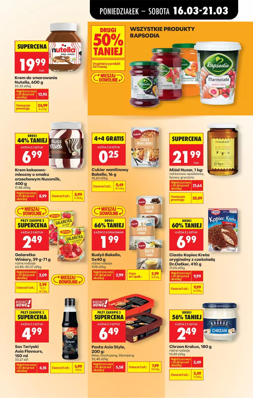 Gazetka promocyjna Biedronka - Od Poniedziałku - ważna 16.03 do 21.03.2026 - strona 51 - produkty: Budyń, Chrzan, Cukier, Cukier wanilinowy, Gala, Galaretka, Gin, Gra, Gry, Kakao, Kopiec Kreta, Krakus, Kret, Miód, Nektar, Nutella, Piec, Sos, Winiary