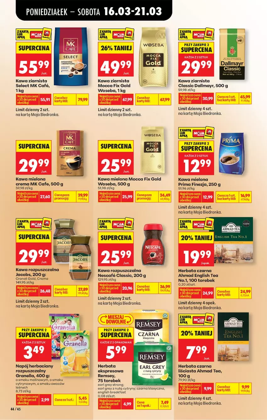 Gazetka promocyjna Biedronka - Od Poniedziałku - ważna 16.03 do 21.03.2026 - strona 52 - produkty: Cytryny, Dallmayr, Earl Grey, Fa, Gra, Herbata, Herbata czarna, Jacobs, Kawa, Kawa mielona, Kawa rozpuszczalna, Kawa ziarnista, Mocca Fix Gold, Napój, Prima, Woseba