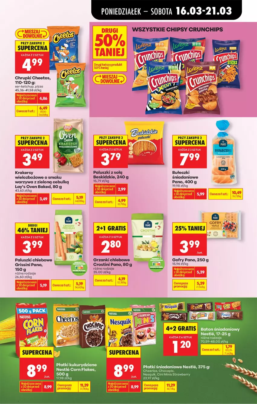 Gazetka promocyjna Biedronka - Od Poniedziałku - ważna 16.03 do 21.03.2026 - strona 53 - produkty: Baton, Beskidzki, Bułeczki, Cheerios, Cheetos, Chipsy, Chleb, Chrupki, Cini Minis, Corn flakes, Crunchips, Danio, Gofry, Gra, Grissini, Ketchup, Krakersy, Nesquik, Pizza, Ser, Warzywa