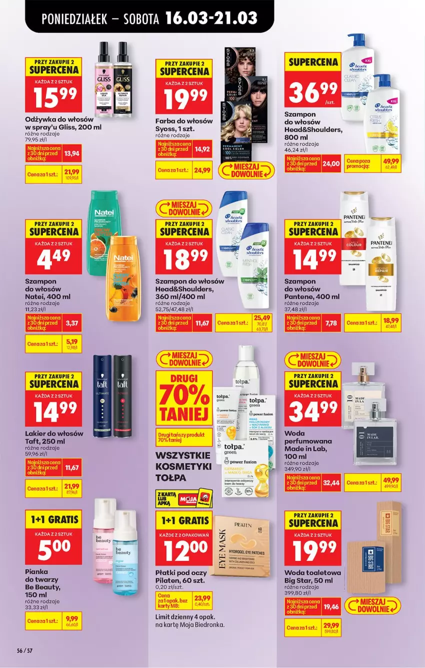 Gazetka promocyjna Biedronka - Od Poniedziałku - ważna 16.03 do 21.03.2026 - strona 68 - produkty: AEG, Be Be, Fa, Farba do włosów, Fusion, Gra, Lakier, Lakier do włosów, Odżywka, Pantene, Perfum, Syoss, Szampon, Taft, Tołpa, Woda, Woda toaletowa