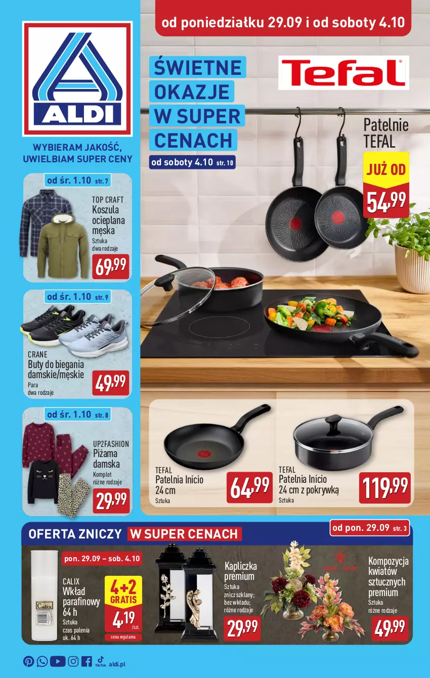Gazetka promocyjna Aldi - Artykuły przemysłowe i tekstylia - ważna 29.09 do 04.10.2025 - strona 1 - produkty: Buty, Fa, Gra, Kosz, Koszula, LANA, Patelnia, Piżama, Tefal, Top, Znicz