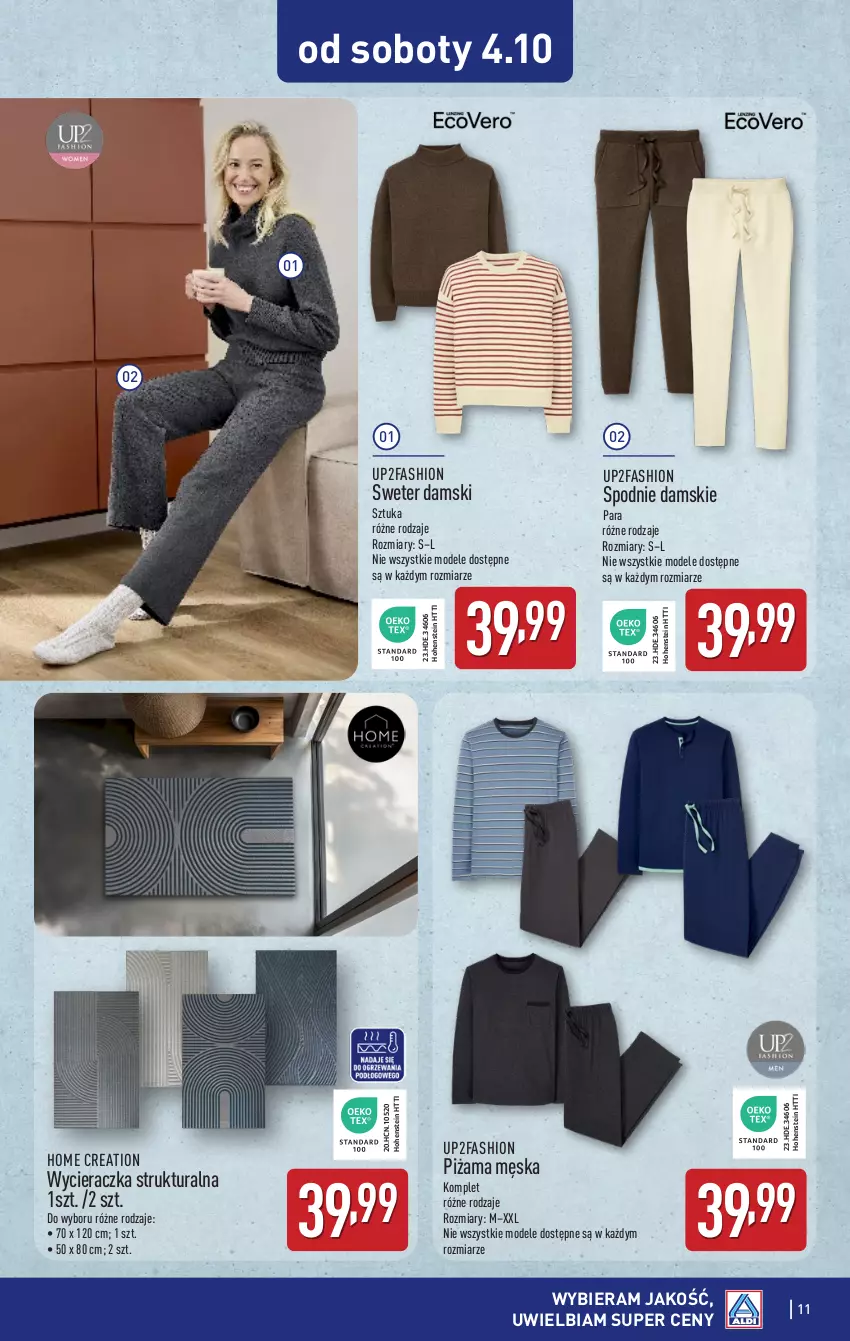 Gazetka promocyjna Aldi - Artykuły przemysłowe i tekstylia - ważna 29.09 do 04.10.2025 - strona 11 - produkty: Fa, Piżama, Spodnie, Sweter, Wycieraczka