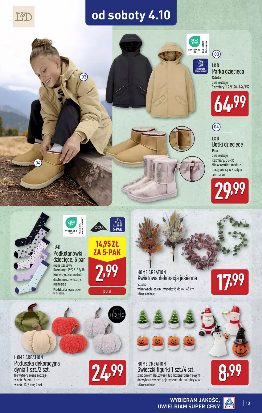 Gazetka promocyjna Aldi - Artykuły przemysłowe i tekstylia - ważna 29.09 do 04.10.2025 - strona 13 - produkty: Botki, Dzieci, Parka, Poduszka, Poduszka dekoracyjna, Sok