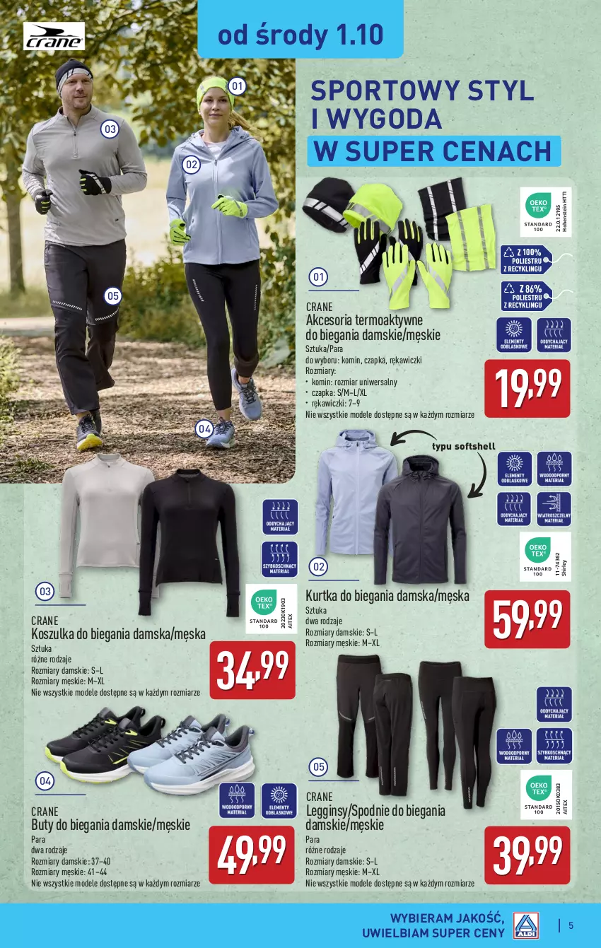Gazetka promocyjna Aldi - Artykuły przemysłowe i tekstylia - ważna 29.09 do 04.10.2025 - strona 5 - produkty: Buty, Czapka, Gin, Kosz, Koszulka, Kurtka, Legginsy, Por, Spodnie, Sport