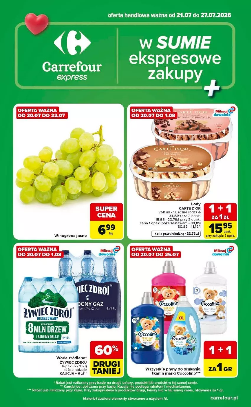Gazetka promocyjna Carrefour - Gazetka Express w SUMIE ekspresowe zakupy - ważna 21.07 do 27.07.2026 - strona 1 - produkty: Carte d'Or, LANA, Lody, Woda