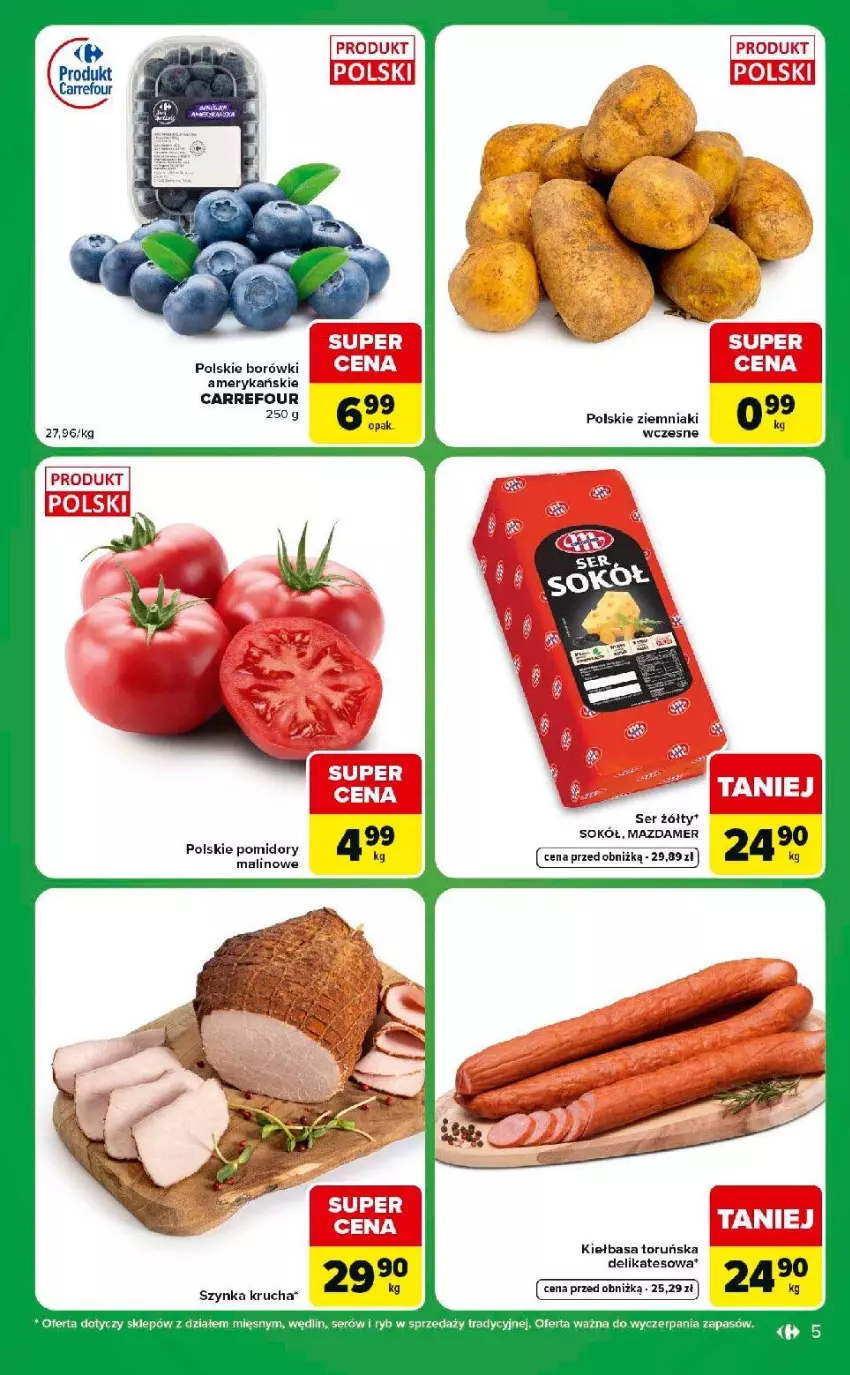 Gazetka promocyjna Carrefour - Gazetka Express w SUMIE ekspresowe zakupy - ważna 21.07 do 27.07.2026 - strona 5 - produkty: Kiełbasa, Mazdamer, Pomidory, Ser, Sok, Sokół, Szynka, Ziemniaki