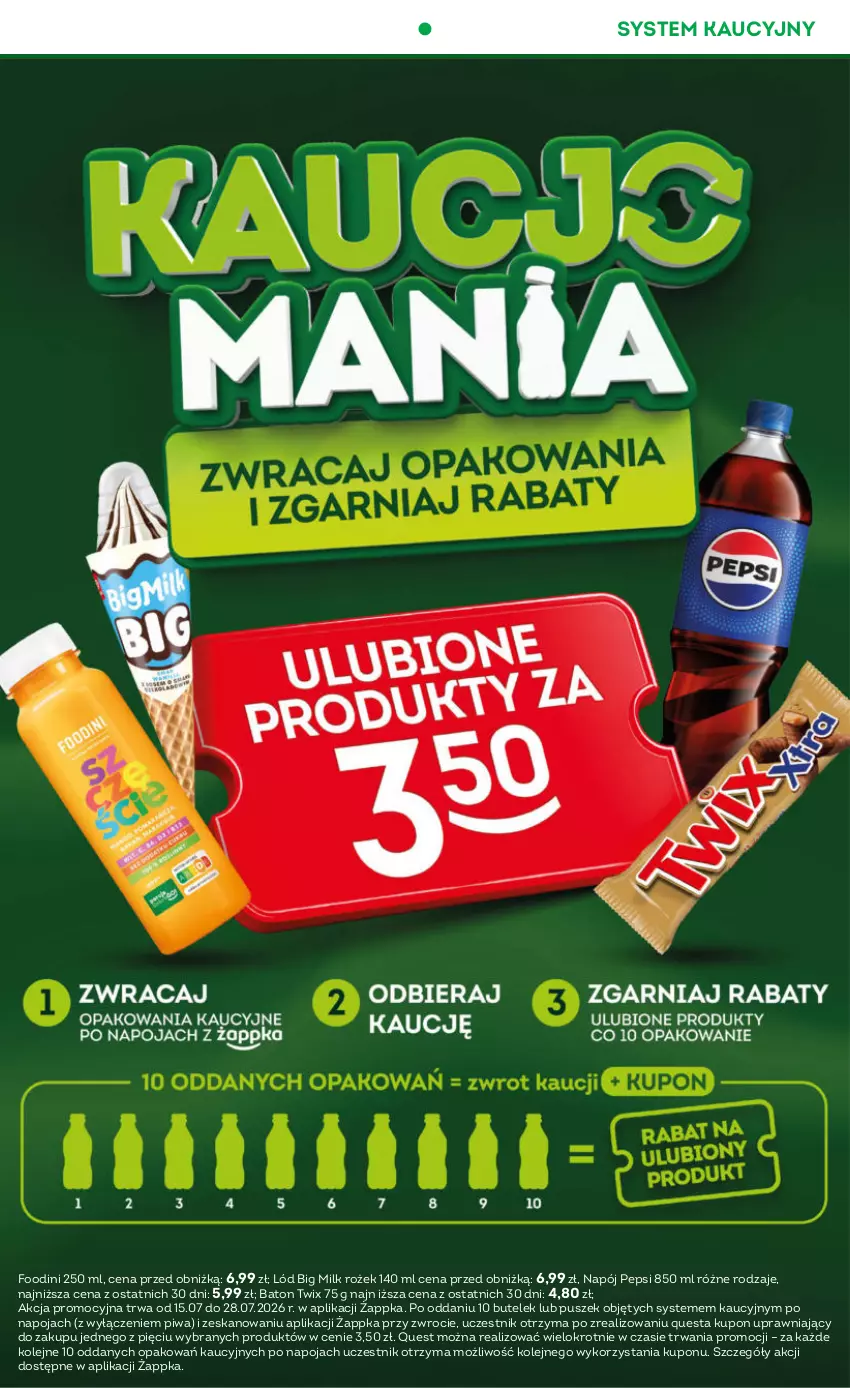 Gazetka promocyjna Żabka - gazetka-promocyjna-29-30-2026 - ważna 15.07 do 28.07.2026 - strona 13 - produkty: Baton, Big Milk, Napój, Olej, Pepsi, Piwa, Twix