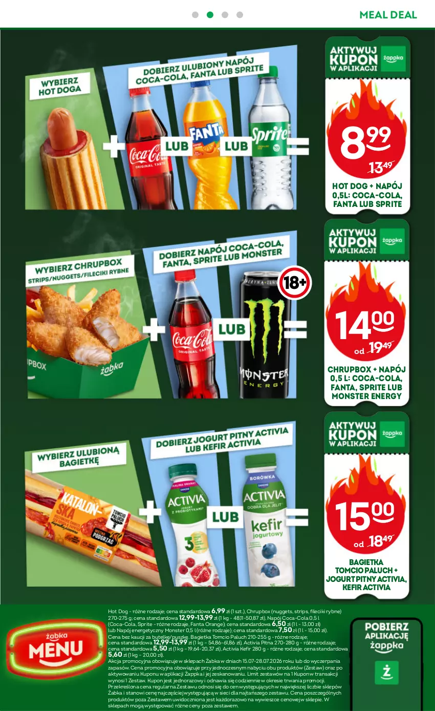 Gazetka promocyjna Żabka - gazetka-promocyjna-29-30-2026 - ważna 15.07 do 28.07.2026 - strona 71 - produkty: Activia, Bagietka, Coca-Cola, Fa, Fanta, Hot dog, Jogurt, Jogurt pitny, Kefir, Napój, Napój energetyczny, Sprite, Tran