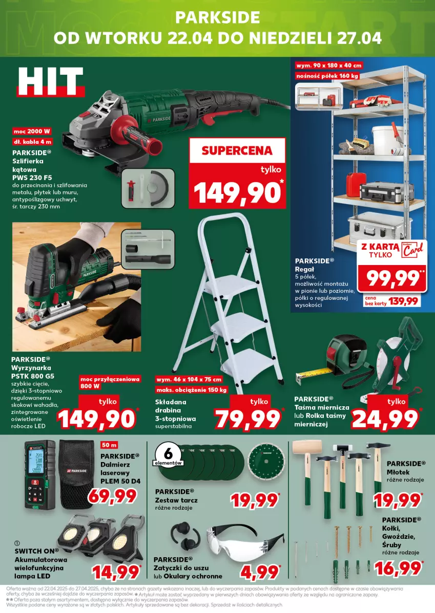Gazetka promocyjna Kaufland - Kaufland - ważna 16.04 do 19.04.2025 - strona 39 - produkty: Akumulator, Drabina, Lampa, Lampa LED, Młot, Młotek, Okulary ochronne, Parkside, Ser, Sok, Szlifierka, Szlifierka kątowa, Taśma miernicza, Top, Wyrzynarka