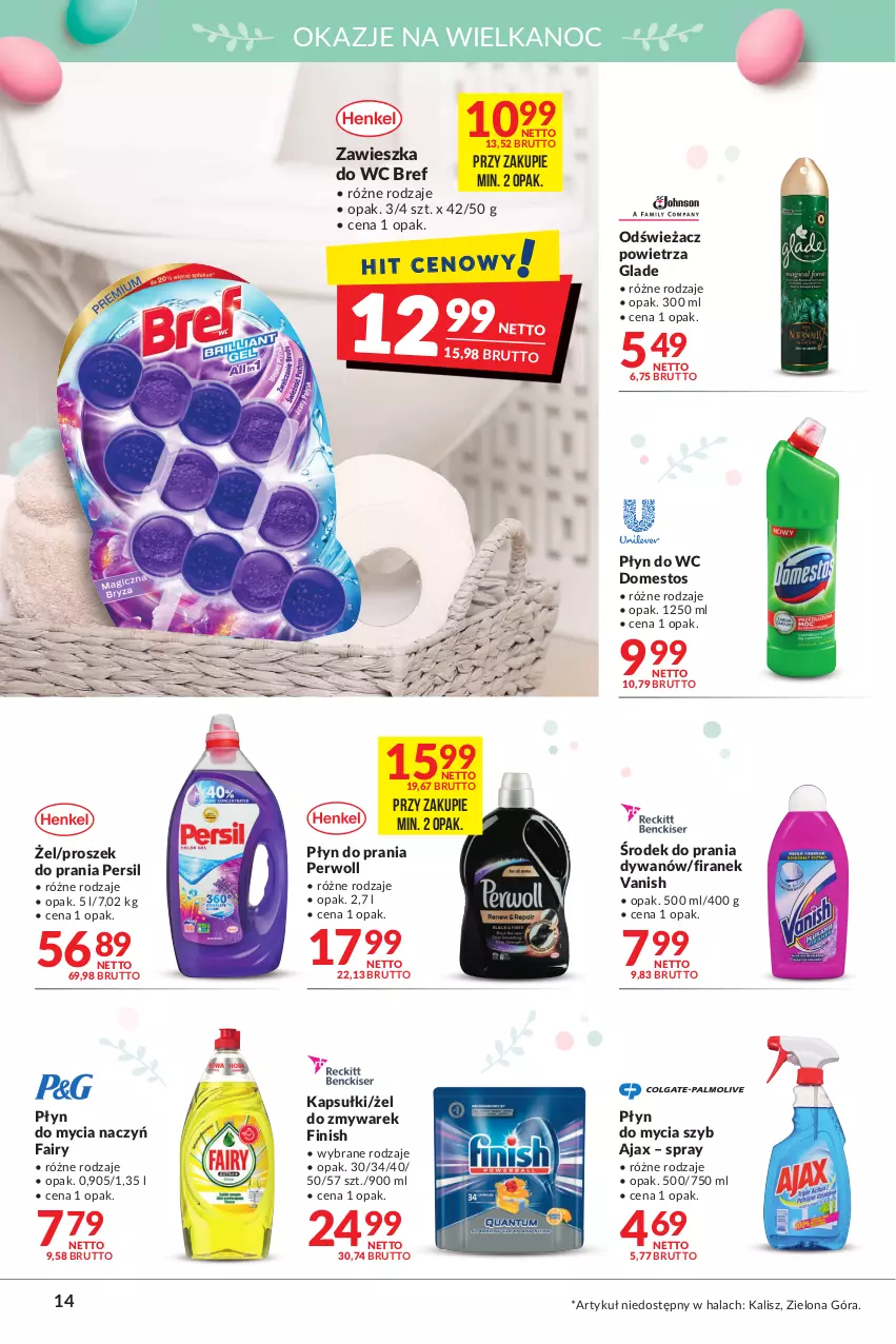 Gazetka promocyjna Makro - [Oferta promocyjna] Artykuły spożywcze i przemysłowe - ważna 05.04 do 18.04.2022 - strona 14 - produkty: Ajax, Bref, Do mycia naczyń, Domestos, Dywan, Fa, Fairy, Finish, Odświeżacz powietrza, Persil, Perwoll, Płyn do mycia, Płyn do mycia naczyń, Płyn do prania, Płyn do wc, Proszek do prania, Vanish, Zawieszka do wc