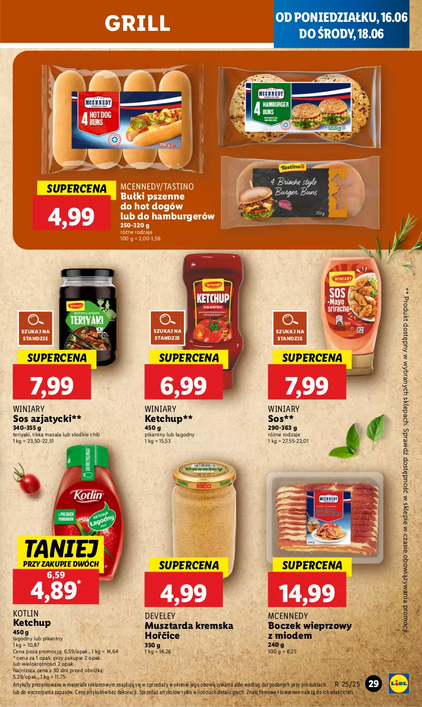 Gazetka promocyjna Lidl - GAZETKA - ważna 16.06 do 18.06.2025 - strona 33 - produkty: Boczek, Boczek wieprzowy, Burger, Grill, Hamburger, Hot dog, Ketchup, Kotlin, Mus, Musztarda, Sos, Winiary