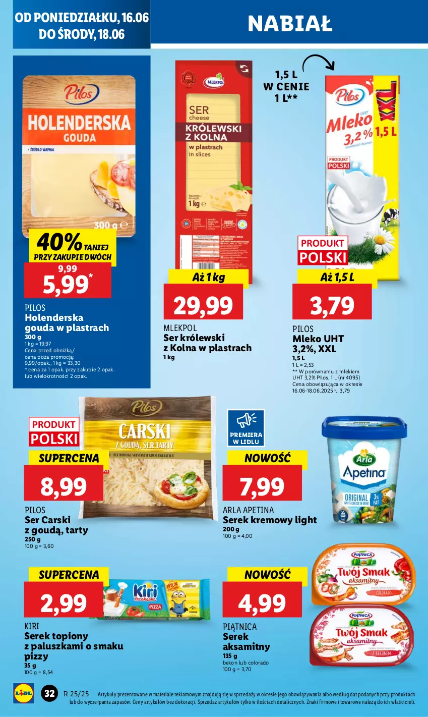 Gazetka promocyjna Lidl - GAZETKA - ważna 16.06 do 18.06.2025 - strona 36 - produkty: Aksam, Beko, Cars, Gouda, Królewski, Mleko, Piątnica, Pilos, Por, Ser, Serek, Top
