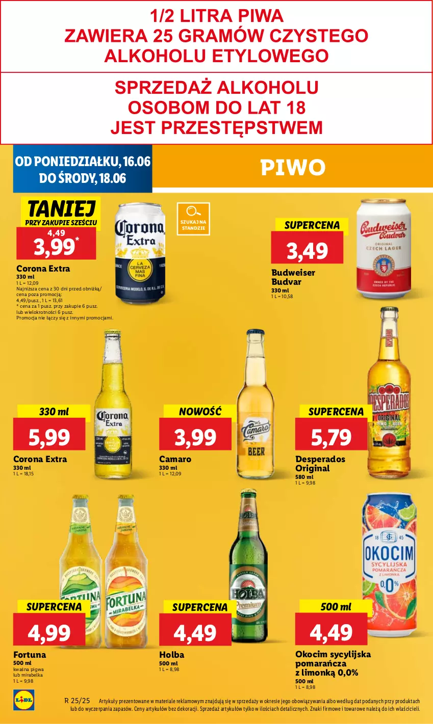 Gazetka promocyjna Lidl - GAZETKA - ważna 16.06 do 18.06.2025 - strona 50 - produkty: Corona Extra, Desperados, Fortuna, Gin, Koc, Okocim, Piwo, Ser