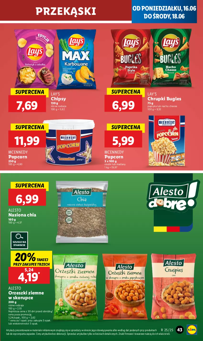 Gazetka promocyjna Lidl - GAZETKA - ważna 16.06 do 18.06.2025 - strona 53 - produkty: Chia, Chipsy, Chrupki, Lay’s, Orzeszki, Orzeszki ziemne, Papryka, Popcorn