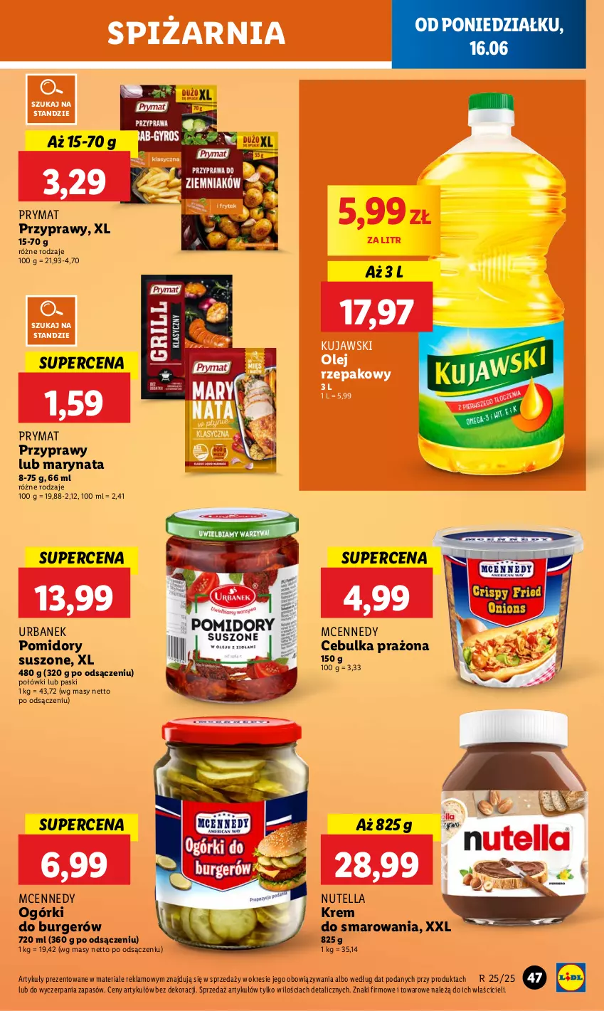 Gazetka promocyjna Lidl - GAZETKA - ważna 16.06 do 18.06.2025 - strona 57 - produkty: Burger, Kujawski, Nutella, Olej, Olej rzepakowy, Pomidory, Prymat, Przyprawy