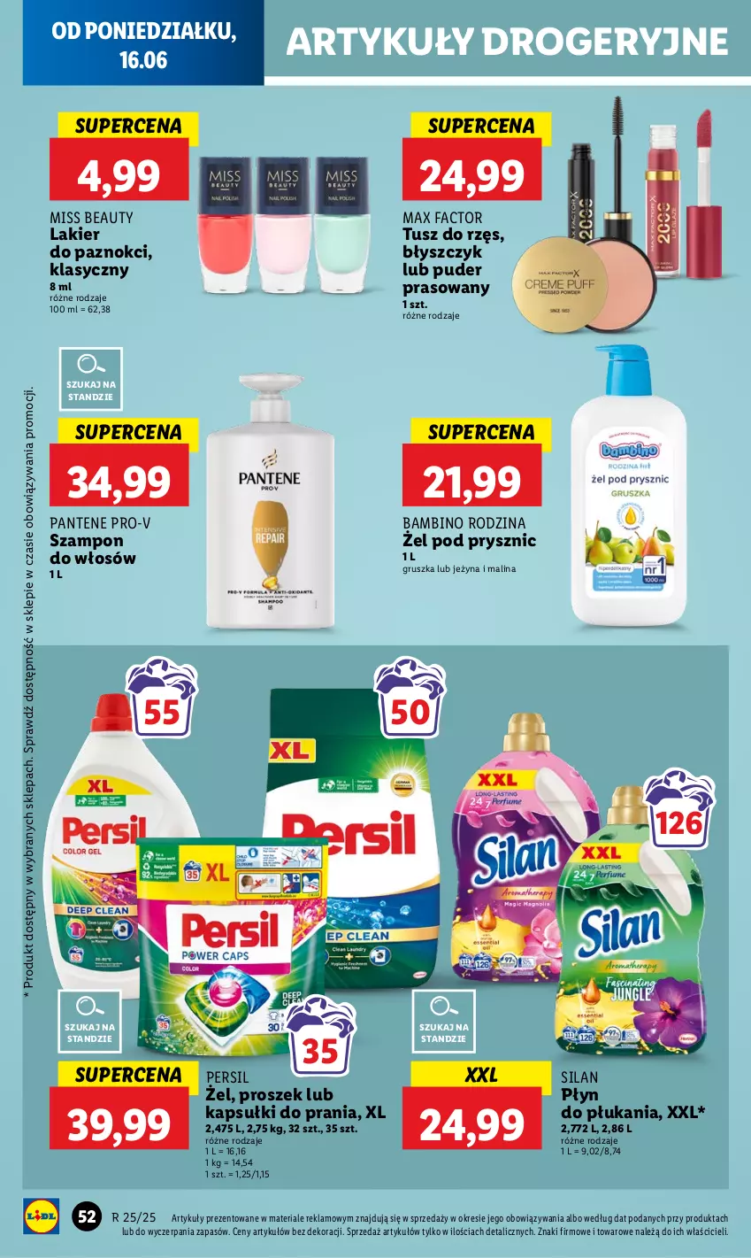 Gazetka promocyjna Lidl - GAZETKA - ważna 16.06 do 18.06.2025 - strona 62 - produkty: Fa, Kapsułki do prania, Lakier, Lakier do paznokci, Max Factor, Pantene, Persil, Płyn do płukania, Puder, Puder prasowany, Silan, Szampon, Tusz