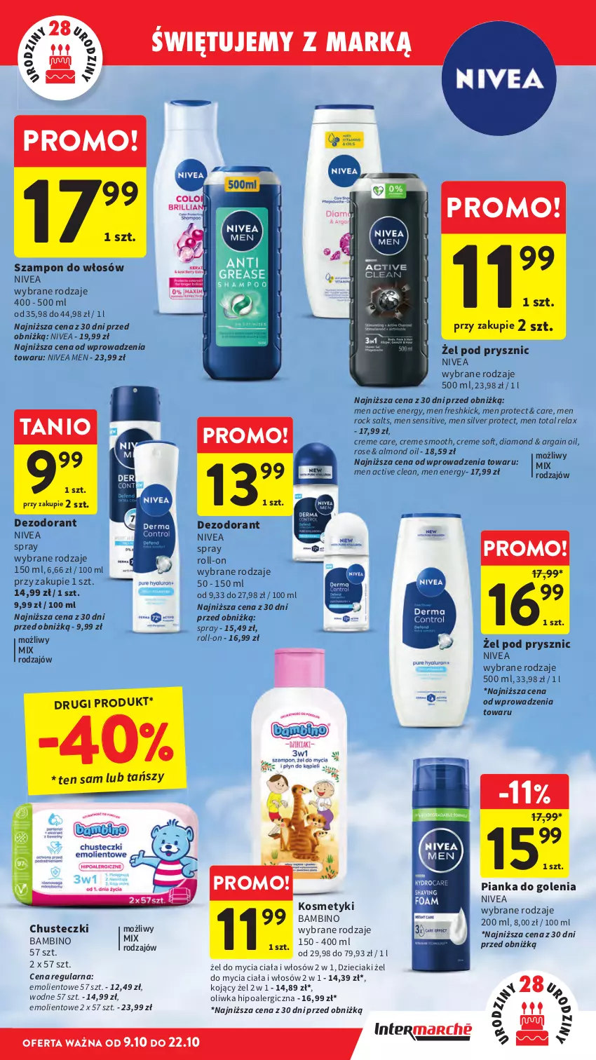 Gazetka promocyjna Intermarche - Gazetka promocyjna - ważna 09.10 do 15.10.2025 - strona 17 - produkty: Chusteczki, Dezodorant, Dzieci, Nivea, Nivea Men, Pianka do golenia, Szampon