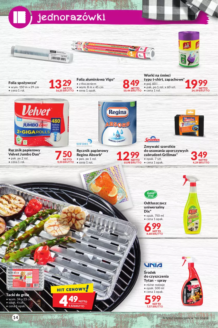 Gazetka promocyjna Makro - Sezon grillowy czas start! - ważna 18.04 do 30.04.2023 - strona 14 - produkty: Folia aluminiowa, Gin, Grill, Odtłuszczacz, Papier, Por, Ręcznik, T-shirt, Tytan, Velvet, Worki na śmiec, Worki na śmieci