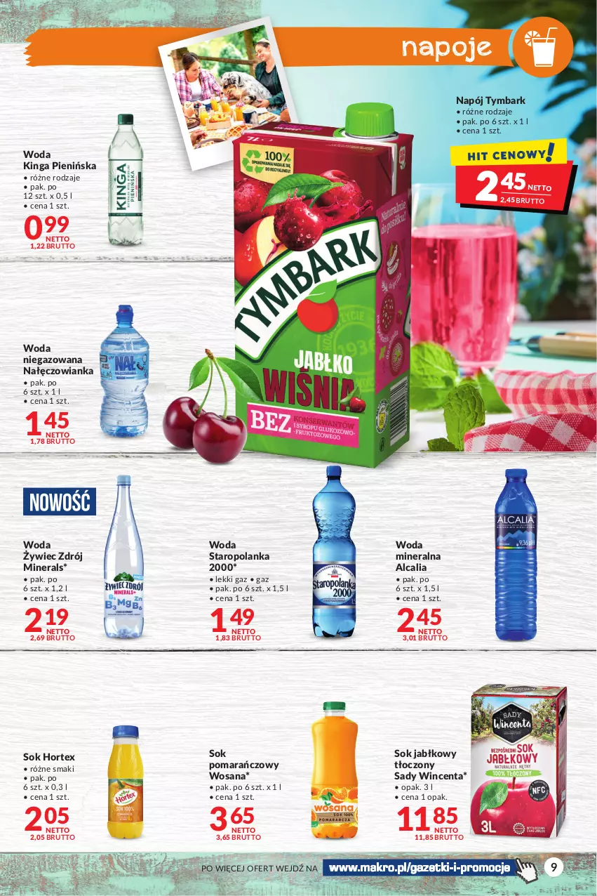 Gazetka promocyjna Makro - Sezon grillowy czas start! - ważna 18.04 do 30.04.2023 - strona 9 - produkty: Hortex, Nałęczowianka, Napój, Napoje, Sok, Sok jabłkowy, Sok pomarańczowy, Staropolanka, Tymbark, Woda, Woda mineralna, Woda niegazowana, Wosana