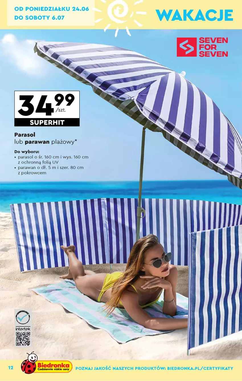Gazetka promocyjna Biedronka - ważna 25.06 do 06.07.2024 - strona 12 - produkty: Parasol, Parawan plażowy