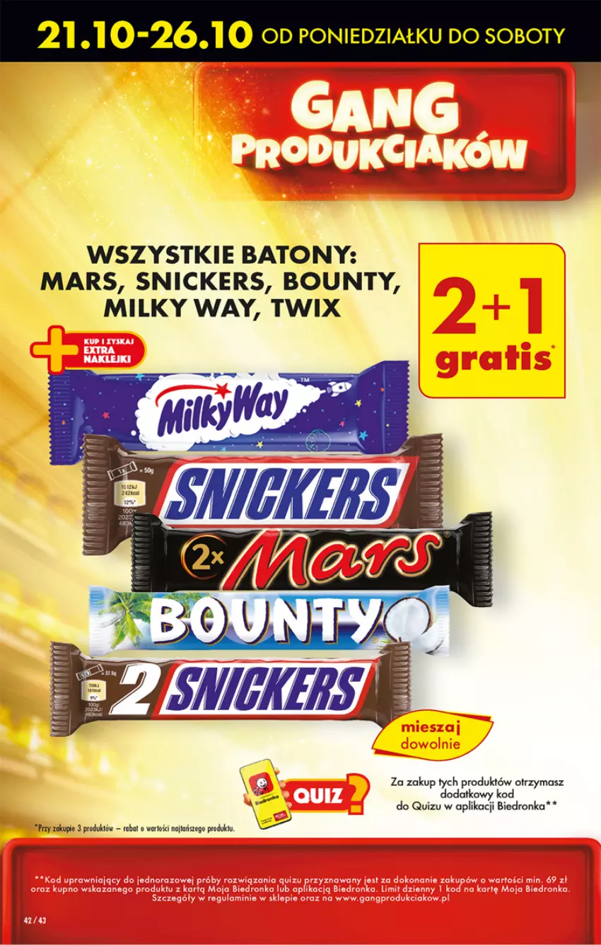 Gazetka promocyjna Biedronka - Od Czwartku - ważna 24.10 do 30.10.2024 - strona 48 - produkty: Baton, Bounty, Mars, Milky Way, Quiz, Snickers, Twix