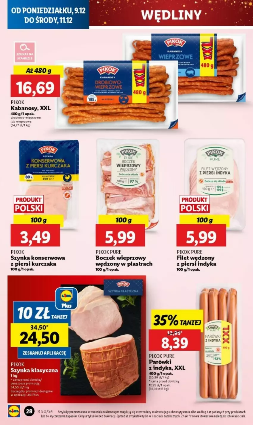 Gazetka promocyjna Lidl - ważna 09.12 do 24.12.2024 - strona 26 - produkty: Boczek, Boczek wieprzowy, Kabanos, Kurczak, Parówki, PIKOK, Pur, Ser, Szynka, Szynka konserwowa