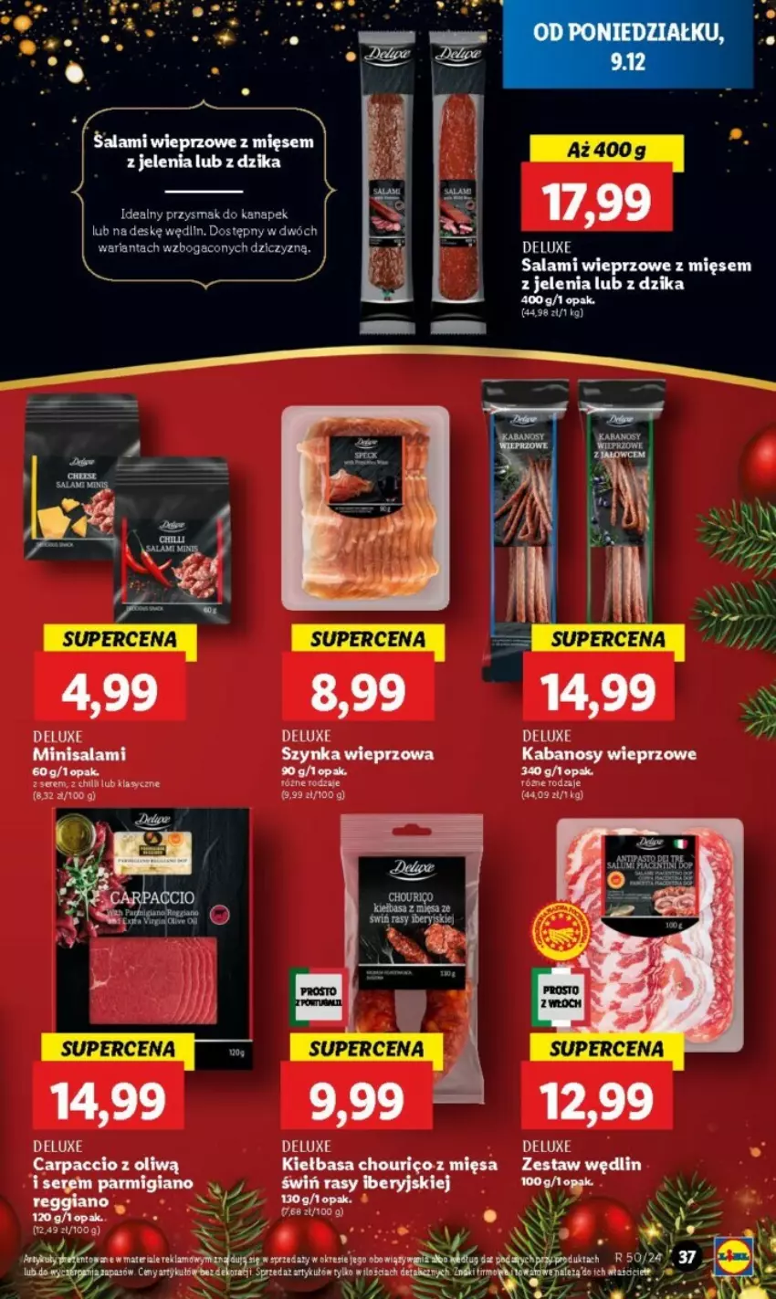 Gazetka promocyjna Lidl - ważna 09.12 do 24.12.2024 - strona 36 - produkty: Carpaccio, Kabanos, Kiełbasa, Salami, Ser, Szynka, Szynka wieprzowa