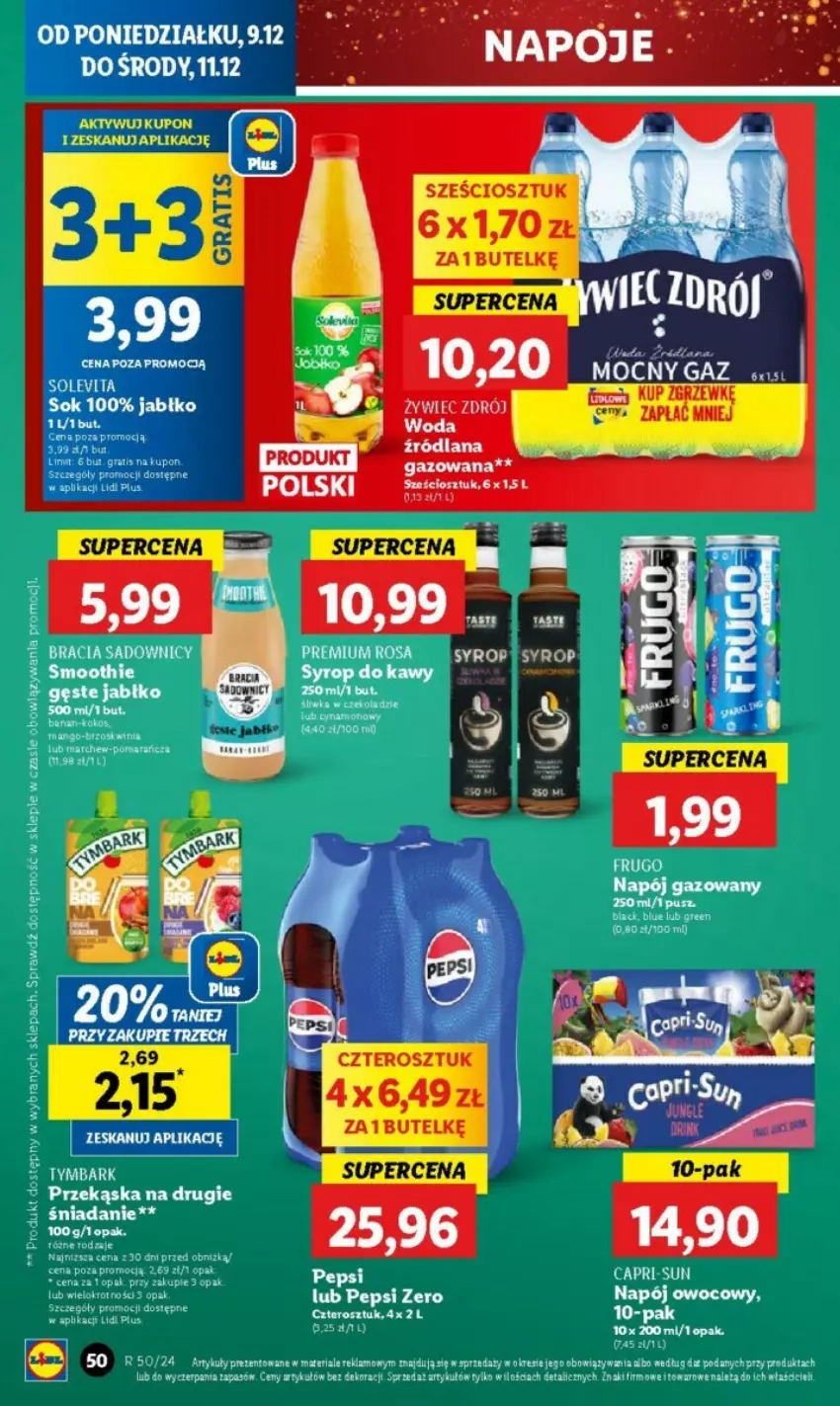 Gazetka promocyjna Lidl - ważna 09.12 do 24.12.2024 - strona 50 - produkty: Napój, Napój gazowany, Pepsi, Sok, Syrop