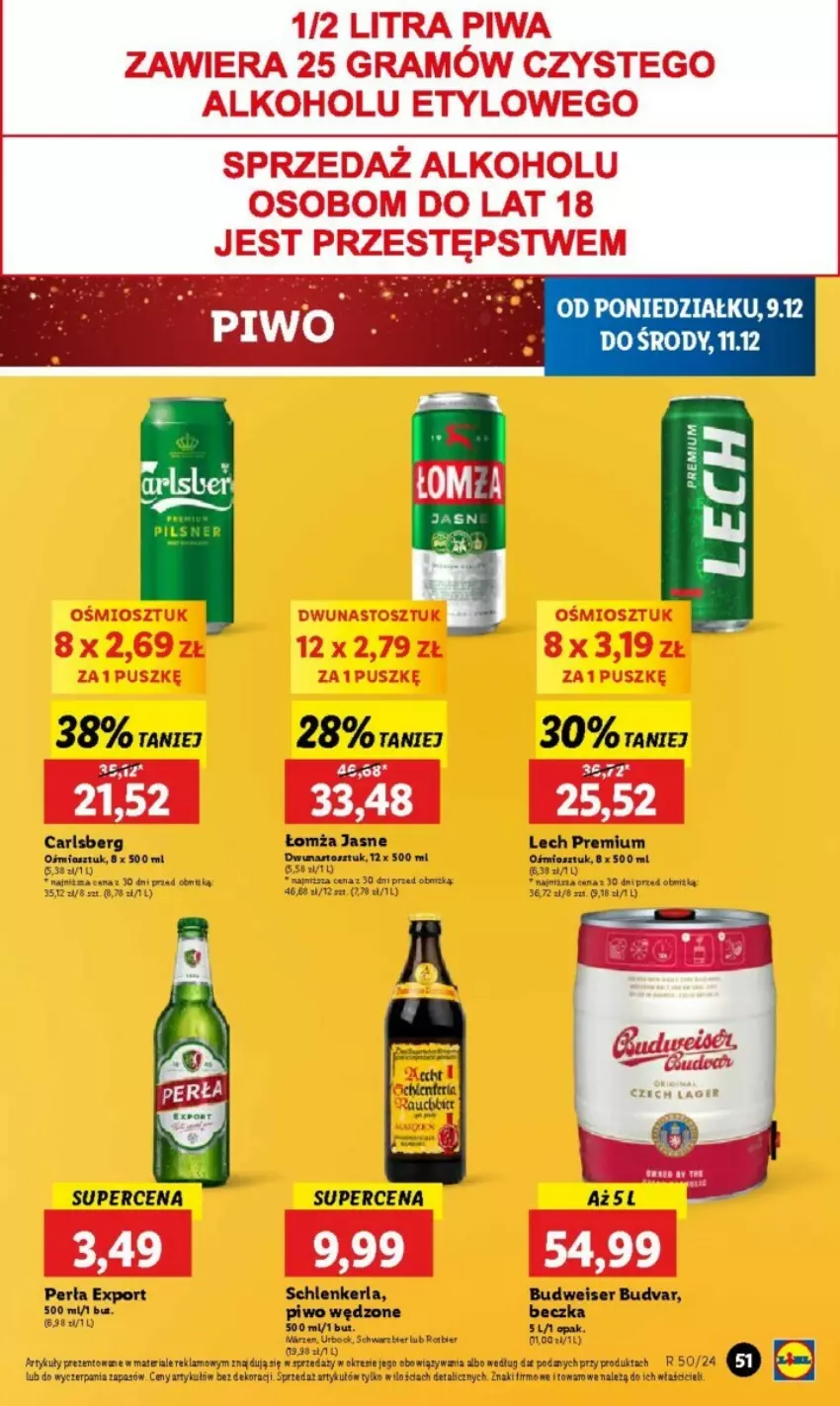 Gazetka promocyjna Lidl - ważna 09.12 do 24.12.2024 - strona 51 - produkty: Carlsberg, HP, Lech Premium, Perła, Piwo, Por, Ser