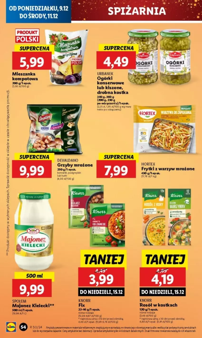 Gazetka promocyjna Lidl - ważna 09.12 do 24.12.2024 - strona 54 - produkty: Borowiki, Frytki, Grzyby, Hortex, Knorr, Majonez, Podgrzybki, Rosół, Ser