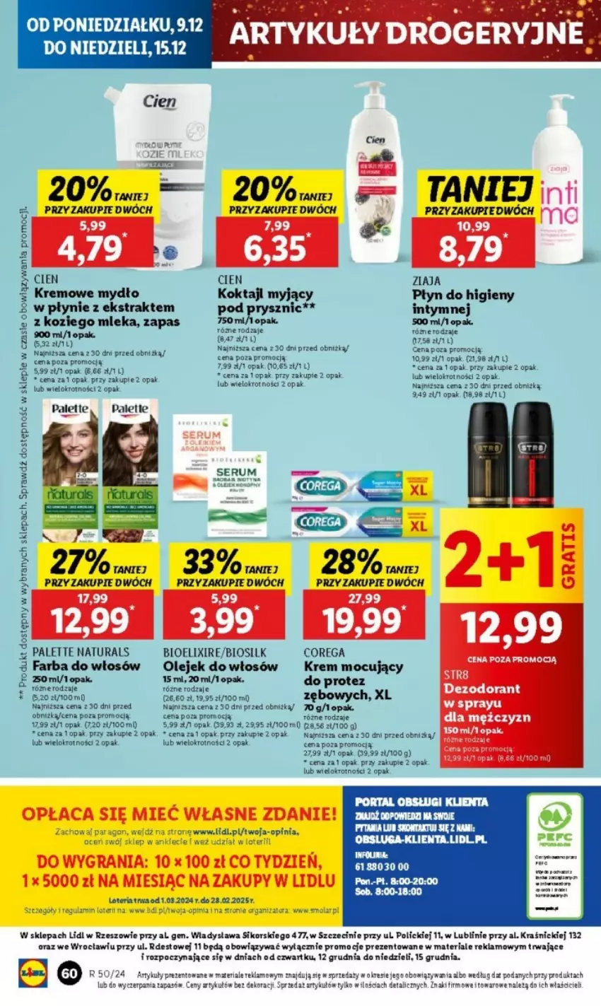 Gazetka promocyjna Lidl - ważna 09.12 do 24.12.2024 - strona 63 - produkty: Corega, Dezodorant, Fa, Farba do włosów, Gra, Mydło, Mydło w płynie, Olej, Palette, Por, Portal, Rum, Ser, Serum, Str8, Ziaja