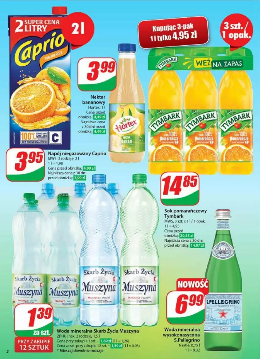 Gazetka promocyjna Dino - ważna 15.01 do 21.01.2025 - strona 12 - produkty: Hortex, Mus, Napój, Napój niegazowany, Nektar, Nektar bananowy, Por, Sok, Sok pomarańczowy, Szyna, Tymbark, Woda, Woda mineralna