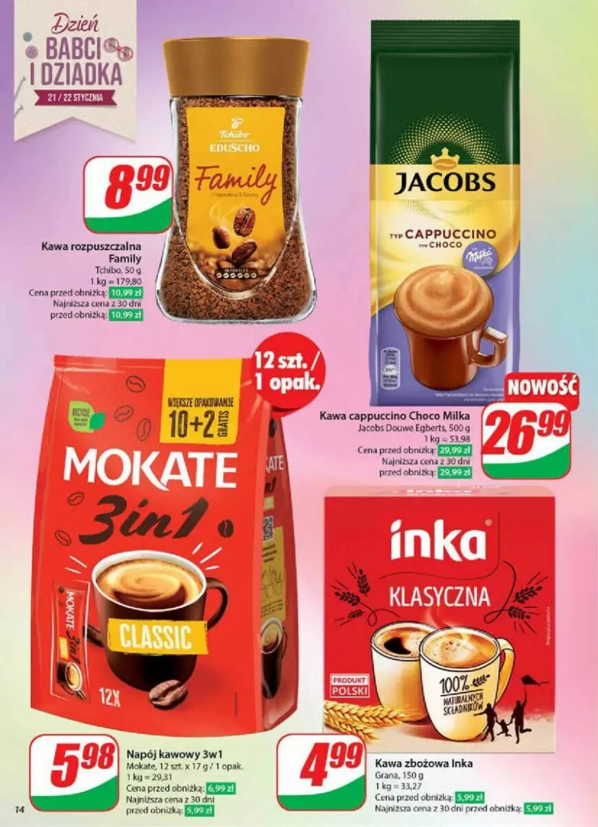 Gazetka promocyjna Dino - ważna 15.01 do 21.01.2025 - strona 6 - produkty: Cappuccino, Fa, Gra, Inka, Jacobs, Kawa, Kawa rozpuszczalna, Kawa zbożowa, Milka, Napój, Tchibo