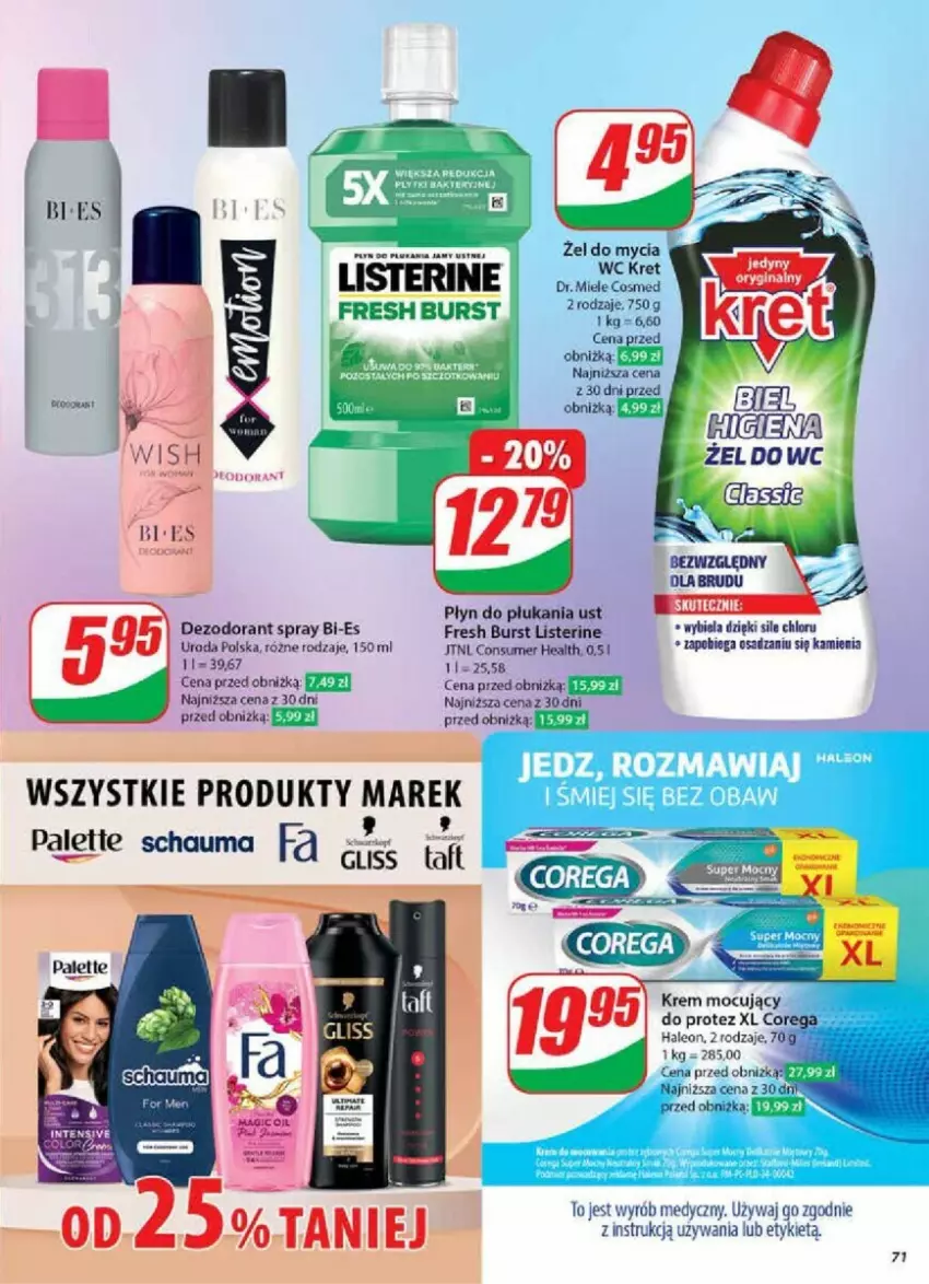 Gazetka promocyjna Dino - ważna 15.01 do 21.01.2025 - strona 69 - produkty: Corega, Dezodorant, Fa, Kret, Leon, Listerine, Palette, Płyn do płukania, Schauma