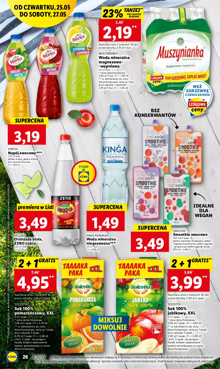 Gazetka promocyjna Lidl - GAZETKA - ważna 25.05 do 27.05.2023 - strona 30 - produkty: Gra, Hellena, Hortex, Limonka, Magnez, Mięta, Mus, Muszynianka, Napój, Olej, Oranżada, Ser, Smoothie, Sok, Woda, Woda mineralna