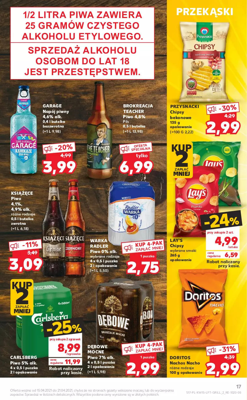 Gazetka promocyjna Kaufland - OFERTA TYGODNIA - ważna 15.04 do 21.04.2021 - strona 17 - produkty: Beko, Carlsberg, Chipsy, Gra, Grill, Książęce, Napój, Piwa, Piwo, Przysnacki, Radler, Warka