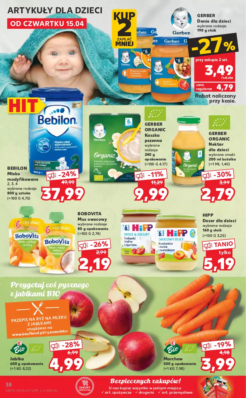 Gazetka promocyjna Kaufland - OFERTA TYGODNIA - ważna 15.04 do 21.04.2021 - strona 38 - produkty: BoboVita, Danie dla dzieci, Deser, Dzieci, Gerber, HiPP, Jabłka, Mleko, Mleko modyfikowane, Mus, Nektar, Piec, Ser