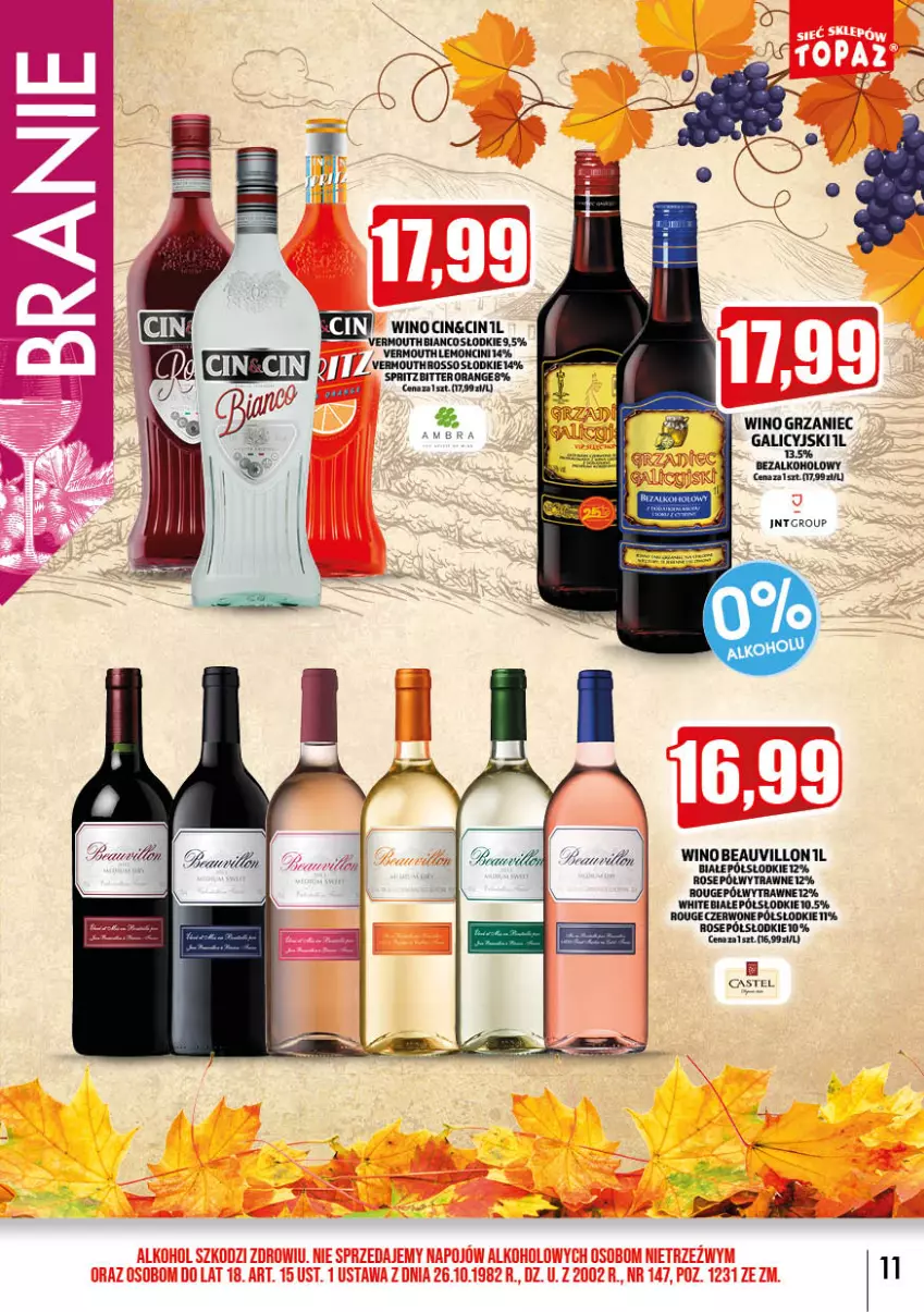 Gazetka promocyjna Topaz - Gazetka - ważna 02.11 do 30.11.2022 - strona 11 - produkty: Gra, Grzaniec Galicyjski, Vermouth, Wino