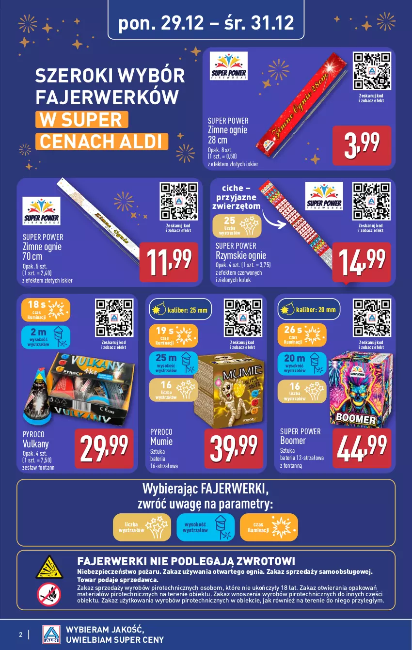 Gazetka promocyjna Aldi - Fajerwerki - ważna 29.12 do 31.12.2025 - strona 2 - produkty: Bateria, Fa, Piec, Rzymskie ognie, Sok, Strzałów