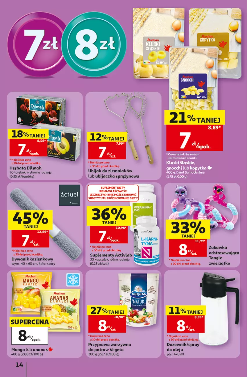 Gazetka promocyjna Auchan - 30 Lat Hipermarket - ważna 17.09 do 23.09.2026 - strona 14 - produkty: Ananas, Dilmah, Dozownik, Dywan, Dywanik, Dywanik łazienkowy, Herbata, Mango, Olej, Przyprawa warzywna do potraw, Suplement diety, Vegeta, Zabawka, Znicz