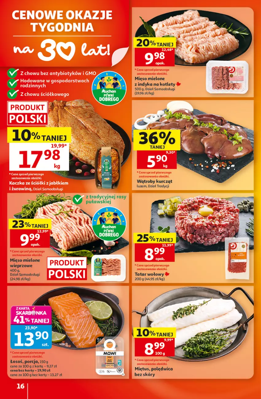 Gazetka promocyjna Auchan - 30 Lat Hipermarket - ważna 17.09 do 23.09.2026 - strona 16 - produkty: Kotlet, Mięso, Mięso mielone, Miętus, Polędwica, Por, Tatar wołowy