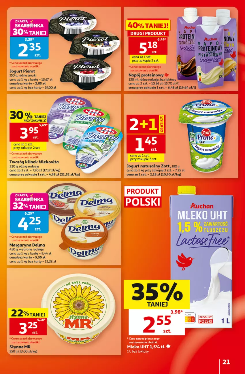 Gazetka promocyjna Auchan - 30 Lat Hipermarket - ważna 17.09 do 23.09.2026 - strona 21 - produkty: Delma, Jogurt, Jogurt naturalny, Margaryna, Mleko, Mlekovita, Napój, Słynne, Twaróg, Zott