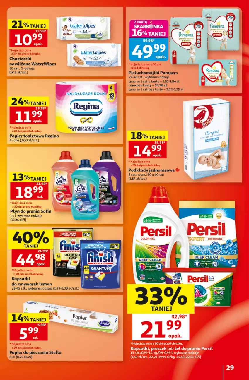Gazetka promocyjna Auchan - 30 Lat Hipermarket - ważna 17.09 do 23.09.2026 - strona 29 - produkty: Chusteczki, Gin, Majtki, Pampers, Papier, Papier do pieczenia, Papier toaletowy, Piec, Pieluchomajtki, Płyn do prania, Podkład, Rolki
