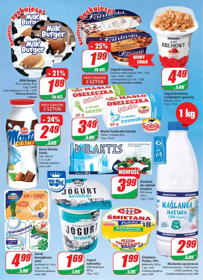 Gazetka promocyjna Dino - Gazetka 17 - ważna 26.04 do 02.05.2023 - strona 15 - produkty: Bakoma, Burger, Danone, Fa, Fanta, Gra, Hochland, Jogurt, Maślanka, Masło, Mleko, Mlekovita, Sałat, Ser, Serek, Serek kanapkowy, Tusz, Zott