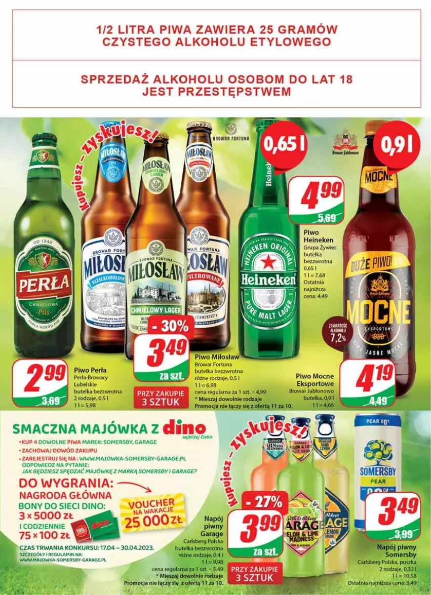 Gazetka promocyjna Dino - Gazetka 17 - ważna 26.04 do 02.05.2023 - strona 19 - produkty: Carlsberg, Fa, Fortuna, Gra, Heineken, Napój, Perła, Piwa, Piwo, Por, Somersby, Sport