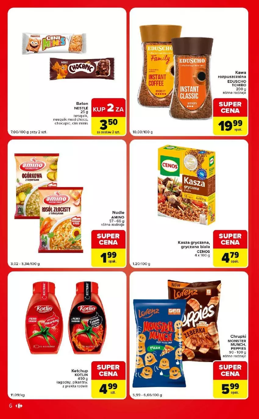 Gazetka promocyjna Carrefour - Gazetka Market w SUMIE ekspresowe zakupy - ważna 18.08 do 24.08.2026 - strona 6 - produkty: Baton, Cenos, Chrupki, Gry, Kasza, Kasza gryczana, Kawa, Kawa rozpuszczalna, Ketchup, Nesquik, Tchibo