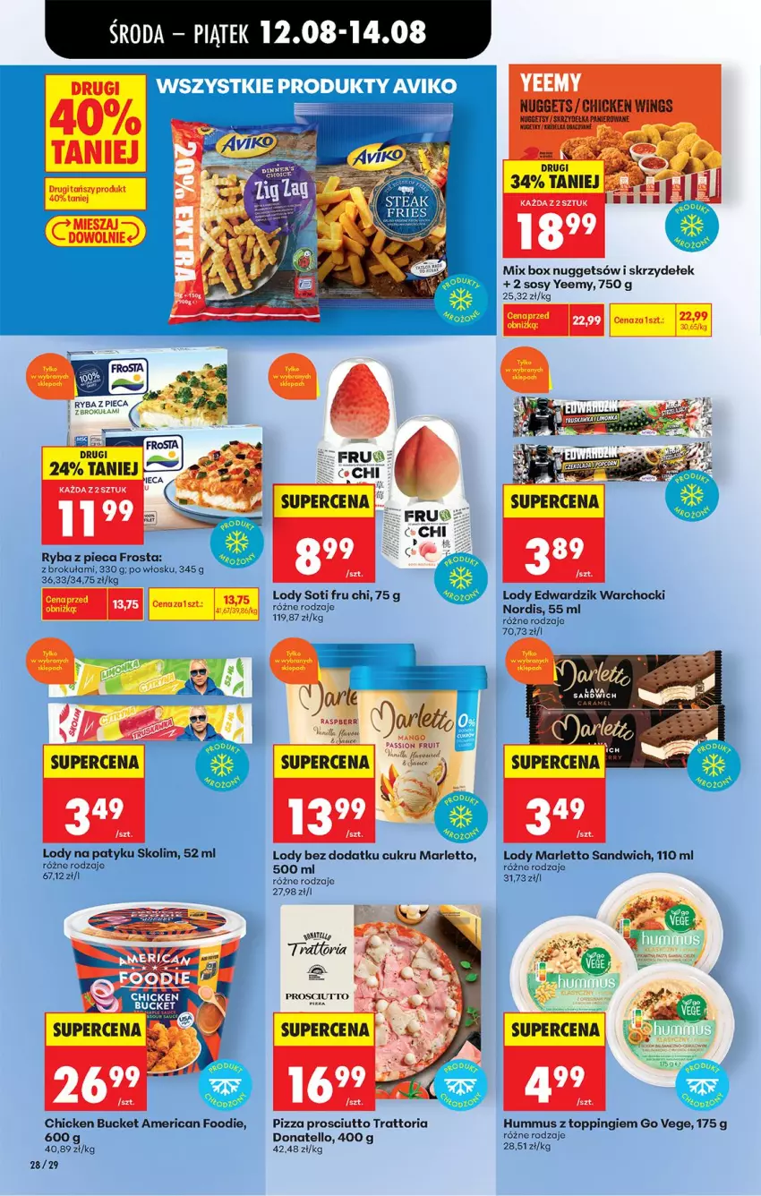 Gazetka promocyjna Biedronka - Od Środy - ważna 12.08 do 14.08.2026 - strona 40 - produkty: Frosta, Hummus, Lody, Miecz, Mus, Piec, Pizza, Prosciutto, Ryba, Sos, Top