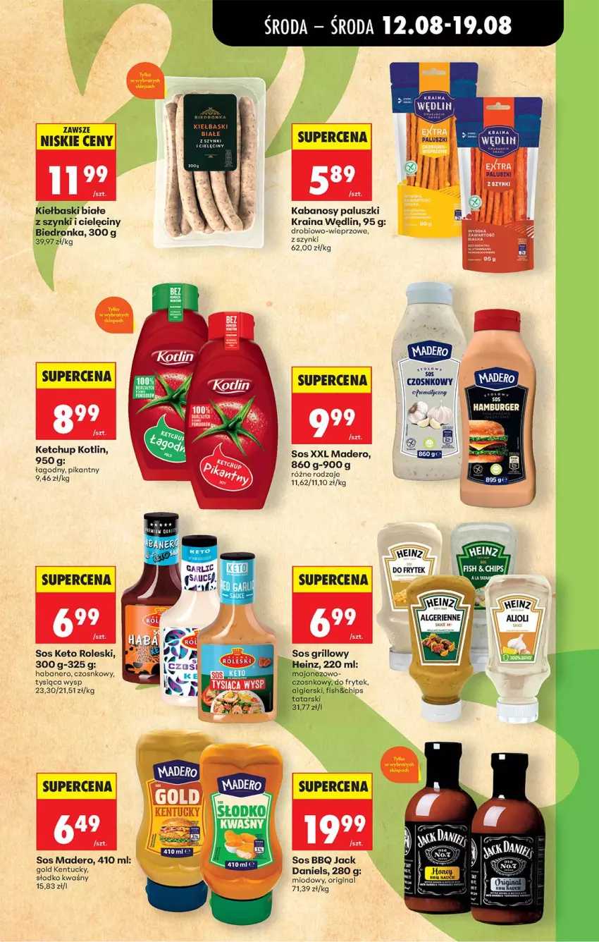 Gazetka promocyjna Biedronka - Od Środy - ważna 12.08 do 14.08.2026 - strona 55 - produkty: Gin, Grill, Heinz, Kabanos, Ketchup, Kiełbaski białe, Kotlin, LG, Majonez, Sos